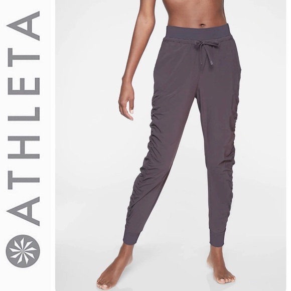 Athleta Attitude Pant Ruched Jogger Gray 384001 Size 14 Yoga Dance Travel Gym - Picture 2 of 12